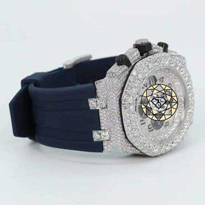Luxury Antique Lab Diamond Round <b>Case</b> Jewelry Black Rubber Band Style Unisex Stainless Steel Bracelet Limited Edition <b>Watch</b> - Product Image 4