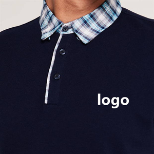 Men's <b>Navy</b> <b>Blue</b> Short Sleeve Polo Shirt With Plaid Collar And Front Logo Print Casual Regular Fit 100% Cotton Pique Knitted - Product Image 5