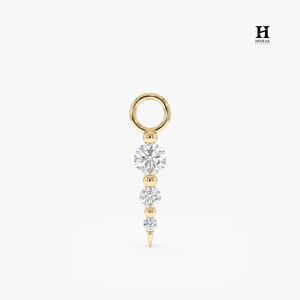 Pendientes de Aro Minimalistas de Oro de 18K con Múltiples Perforaciones, Incrustaciones de Cristal y Dijes Cónicos Graduados para Mujer - Product Image 3