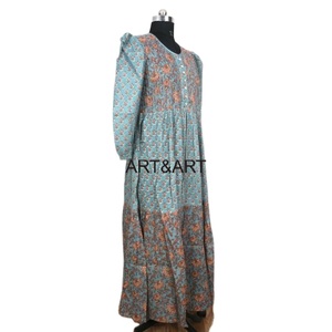 Vestido Midi de algodón con cuello redondo para mujer, ropa de verano, vestido de algodón hecho a mano, vestido bohemio de algodón Hippie, vestido informal de dama de honor, coágulos - Product Image 5