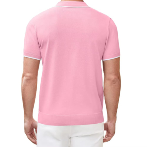 Camisa para Hombre al por Mayor, Color Rosa Claro, con Ribete Blanco en Cuello y Puños, Cierre de Media Cremallera Metálica, 100% Algodón Tejido - Product Image 6