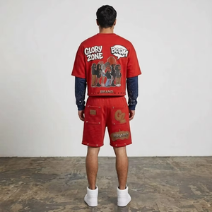 Conjunto de Camiseta y Pantalones Cortos de Verano con Estampado de Diamantes de Imitación Personalizados, 100% Algodón Jersey, Estilo Urbano Unisex con Doble Manga y Diseño Gráfico - Product Image 2
