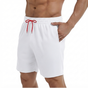 Pantalones Cortos Deportivos Blancos para Hombre, Tela Oxford 100% Algodón, Cintura Alta, Ribbed, Ropa Deportiva Informal para Gimnasio, Correr, con Bolsillos y Cordón Ajustable - Product Image 1