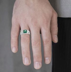 <b>Emerald</b> Men's 925 Sterling <b>Silver</b> Bezel Setting <b>Emerald</b> Cut Green Gemstone Wedding Engagement Party Birthstone Gift <b>Ring</b> - Product Image 4
