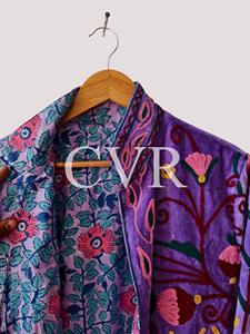 เสื้อโค้ทปักลายดอกไม้สีม่วง คอจีน แขนยาว ไซส์ใหญ่ เสื้อคลุมฤดูใบไม้ร่วงสำหรับผู้หญิง สไตล์ลำลอง - Product Image 5