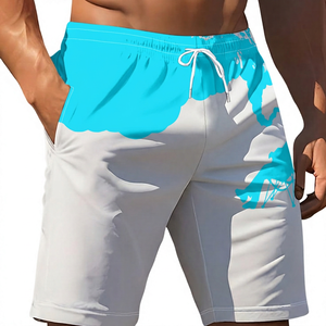 <b>Men's</b> Red White Printed Board Shorts Quick Dry Drawstring Casual Swim <b>Trunks</b> With Pockets Mid Waist - Product Image 3