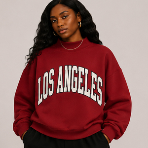 OEM Custom Print Heather Grey Drop Shoulder Sweatshirt Fleece Vintage Custom Los Angeles Varsity <b>Mock</b> <b>Neck</b> Winter Pullover <b>Tops</b> - Product Image 3