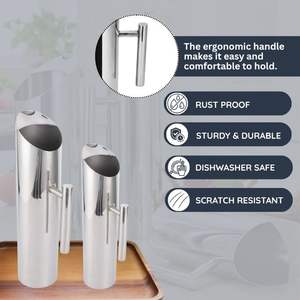 Jarra de Agua de Acero Inoxidable de 2 Litros, Venta Directa de Fábrica, para Cerveza, Té Helado, Bebidas Frías, con Asas Laterales Rectas, Jarra para Agua Fría - Product Image 2