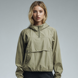 Sudadera con capucha impermeable OEM para mujer, estilo urbano, cortavientos con media cremallera, para dama - Product Image 1