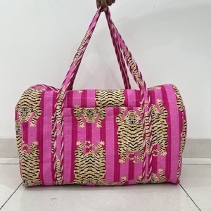 Multicolor Luxury Durable Quilted Duffle <b>Bag</b> Handmade Travel Luggage High Quality Zipper <b>Weekender</b> Block Print Cotton <b>Lady</b> - Product Image 1