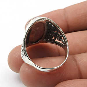 แหวนเงินแท้ 925 สำหรับผู้ชาย ประดับด้วยพลอยโรโดโครไซต์ งานแฮนด์เมดสไตล์วินเทจโบฮีเมียน มีจำหน่ายในราคาขายส่ง - Product Image 3