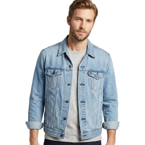 Veste en jean délavé bleu clair pour homme, col rabattu, boutonnée, grande taille, poches, fabrication au Bangladesh - Product Image 6