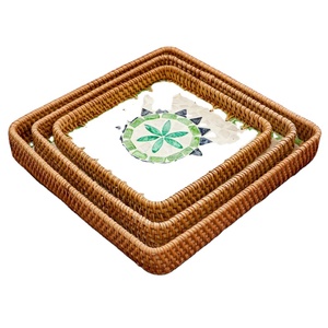 Meilleur plateau de service de luxe en rotin et nacre fait à la main, parfait pour la nourriture et le petit-déjeuner, plateau de service rustique en nacre - Product Image 3