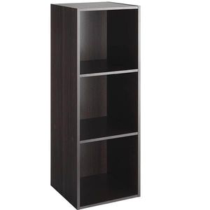Dark Brown <b>3</b>-Tier Open Shelf Bookcase with <b>3</b> <b>Cubes</b> <b>Storage</b> Wood Organizer Bookshelf - Product Image 3