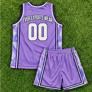 Ensemble d'uniformes de basketball personnalisés sublimés violets pour hommes – Maillot sans manches en mesh et short – Tenue de sport OEM - Product Image 2