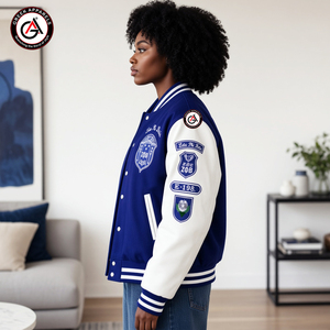 Chaqueta de Motocicleta para Mujer con Bordado de la Hermandad Zeta Phi Beta |   Chaqueta Acolchada de Lana con Mangas de Cuero Bordadas para Mujer, Resistente al Viento - Product Image 3