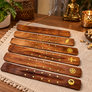 Porta Incienso de Madera de Sándalo Hecho a Mano, Quemador de Incienso con Incrustaciones de Latón para Meditación y Decoración del Hogar - Product Image 3