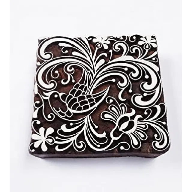 Hand Carved Square Shape Wooden Stamp Indian Wood Print Stamp For Textile Fabric Stamping Henna Pottery DIY