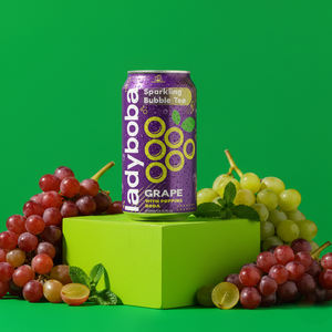 Jus de boba pétillant aromatisé pêche/raisin avec des bulles 310ml en canette - Product Image 6