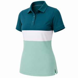 Camiseta de Golf de Manga Corta para Mujer, Diseño Color Block, Tejido Piqué, Patchwork, Tono Pastel Suave, Poliéster de Secado Rápido, Venta al Por Mayor - Product Image 5