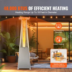 Riscaldatore da Patio Moderno a Propano da 48000 BTU con Ruote e Tubo in Vetro al Quarzo per Uso Esterno - Product Image 2