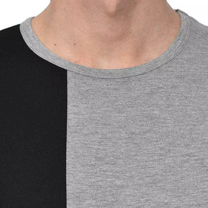 T-shirt à manches courtes pour homme, gris, rouge, noir, à blocs de couleur, col rond, décontracté, coupe régulière, tricoté, 100% coton, devant uni - Product Image 5