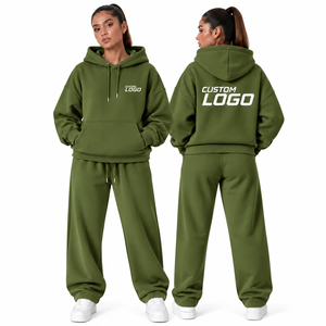 Survêtements en molleton technique en coton de qualité supérieure pour femmes, ensemble deux pièces, couleur unie, survêtement deux pièces surdimensionné personnalisé pour femmes - Product Image 3