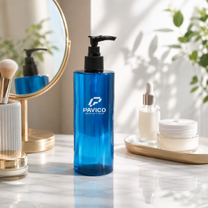 300ml Round PET <b>Pump</b> <b>Bottle</b> Blue Cosmetic <b>Shampoo</b> Lotion Body Wash Packaging Manufacturer in Vietnam - Product Image 4