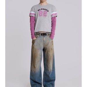 เสื้อยืดผู้ชายผ้าฝ้าย 100% ทรงโอเวอร์ไซส์สองชั้น สไตล์ฮิปฮอป แขนสองชั้น ไม่มีลาย สั่งผลิตขั้นต่ำน้อย - Product Image 2