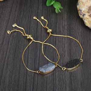 Bracelet ajustable en argent sterling 925 plaqué or 14 carats avec breloque Druzy arc-en-ciel, bracelet en pierres précieuses pour femme, cadeau de bijoux - Product Image 4