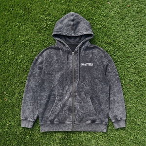 <b>Women's</b> <b>Black</b> Acid Wash Zip Up Hoodie <b>Fleece</b> Sweatshirt Oversized Fit Kangaroo Pockets Custom Logo - Product Image 6
