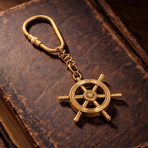 Porte-clés artisanal vintage en laiton en forme de roue de bateau, accessoire de collection nautique et maritime, cadeau - Product Image 1