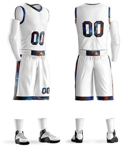 Ensemble de maillots de basketball personnalisés imprimés par transfert thermique, blanc, sans manches, col en V, évacuation de l'humidité, taille élastique, unisexe, adulte, toutes tailles - Product Image 1