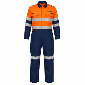 Orange Navy Blue Silver Hi Visibility Spandex Heavy Duty Industrial <b>Work</b> Coverall <b>Waterproof</b> Cargo Pockets Reinforced Knees - Product Image 1