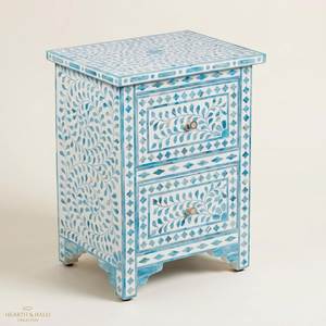 Premium Decorative Bone Inlay <b>Bedside</b> <b>Table</b> Handcrafted Wooden Furniture With Elegant Bedroom Styling - Product Image 6