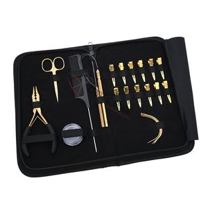 Hair Extension Tools Kit <b>Hook</b> Pulling Loop Needle Rat Tail Comb 3 Hole Crimping Plier Duckbill <b>Clips</b> Curved Needles Scissor - Product Image 1