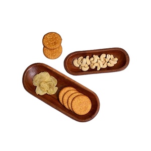 Eco-Friendly Oval <b>Wooden</b> Serving Platters – Natural Hardwood Snack Dishes for Nuts, Appetizers, Chips & <b>Biscuits</b> - Product Image 1