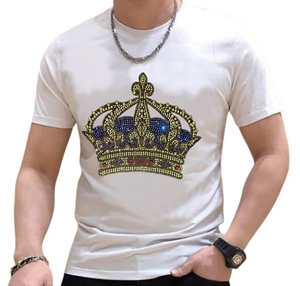 Camiseta de Hombre con Corona de Diamantes de Imitación, Diseño de Rey con Cristales Dorados, Camiseta Brillante de Manga Corta, Prenda Urbana de Alta Calidad para Fiestas y Moda - Product Image 4