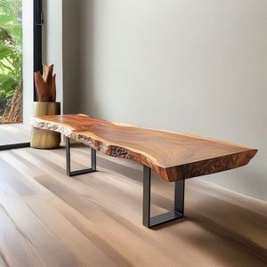 Handmade Rustic Solid Oak Live Edge Farmhouse Dining Table Rectangle Shape Modern Natural <b>Slab</b> Apartment-Friendly - Product Image 6