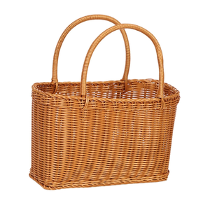 Handwoven Foldable Modern Oval <b>Basket</b> with Handles Eco-Friendly Rattan Durable and Light Weight Decor Shopping <b>Basket</b> - Product Image 2