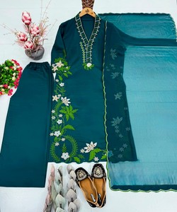 <b>Women's</b> <b>Teal</b> Rayon Embroidered <b>Suit</b> Traditional Ethnic Wear Casual India Pakistan Floor-Length Regular Fit 86180 KARMA- ST-249 - Product Image 4
