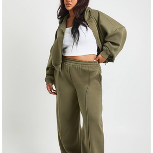 Ventes chaudes : Ensemble de survêtement pour femme grande taille en coton/polyester, avec capuche, fermeture éclair et cordon de serrage, pour l'entraînement et le jogging - Product Image 4