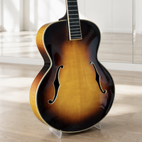Guitare semi-finie artisanale à corps creux de 16 pouces avec table arquée, pièces personnalisables, en érable, épicéa, ébène et yunzhi sculptés