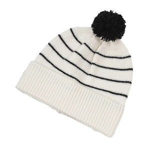 Unisex Striped Beanie <b>Hat</b> Knitted Winter <b>Cap</b> with Pom Pom 100 Acrylic Cuffed Design for Adults 56-58CM Head Circumference - Product Image 6