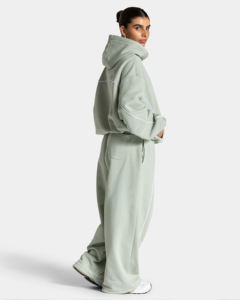 Ensemble de survêtement 2 pièces pour femme, coupe décontractée, 100% coton, imprimé délavé à l'acide, pour l'hiver, taille élastique, doublure intérieure - Product Image 6