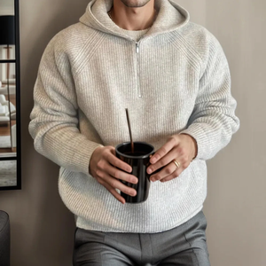 Demi Zip Pull Hoodies Hommes Pulls Automne Hiver Hommes Tricoté À Capuche Couleur Unie Hommes Vêtements 2024 Élégant Pull Tops - Bl - Product Image 2