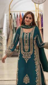 Women's <b>Emerald</b> Green Embroidered Anarkali Suit Traditional Indian Pakistani Style Floor-Length Rayon <b>Dress</b> Loose Fit Casual - Product Image 5