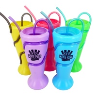Gobelets en plastique PE amusants et écologiques de 500 ml pour fêtes, avec paille en PETG intégrée, logo sérigraphié, modèle léger PT500