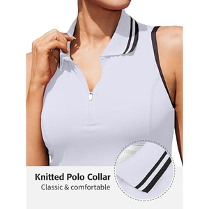 <b>Women</b> Sleeveless Polo Collar Golf Dress White Solid Color Zipper Closure Sporty Style Quick Dry Knitted Fabric - Product Image 3