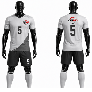 Ensemble de maillot de football pour homme ORVO Sports, gris et noir, col en V, manches courtes, uniforme numéro 5, polyester avec logo et design personnalisés - Product Image 2
